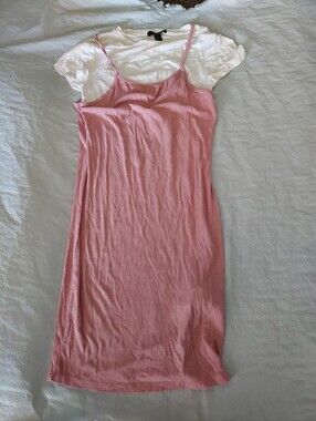 Forever 21 Pink Ribbed Slip Dress with White Tee